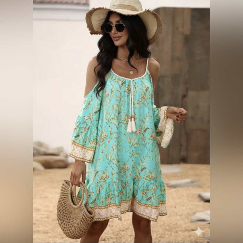 SHEIN Turquoise Floral Dress